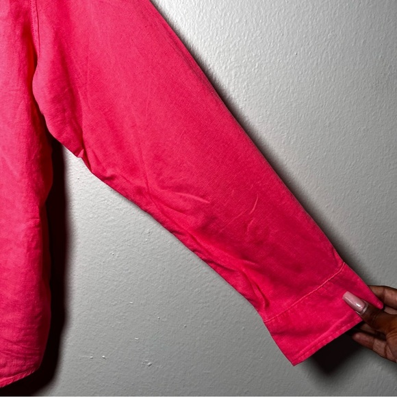 NEW H&M Women Linen Top XL Hot Pink Summer Coastal Lagenlook Button‎ Up Resort - Picture 5 of 10